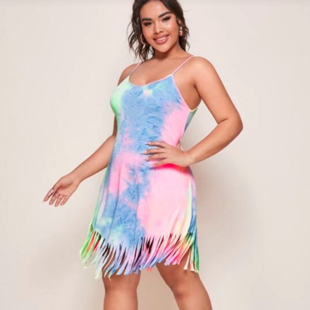 Tie-Dye Fringed Mini Cami Dress
